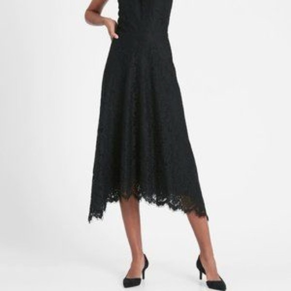 New Banana Republic 18 Black Floral Lace Midi Dress Party Date Wedding Spring - Picture 3 of 13